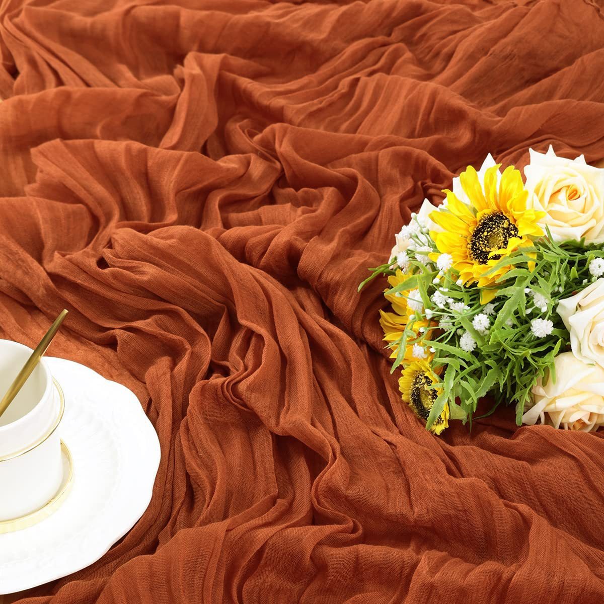 Gauze Cotton And Linen Table Runner 10ft Rust - YauSpark