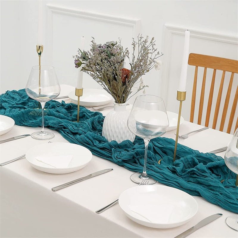 Gauze Cotton And Linen Table Runner 10ft Teal - YauSpark