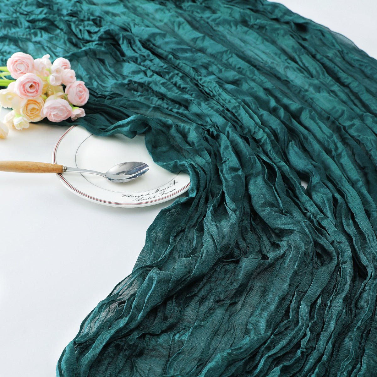 Gauze Cotton And Linen Table Runner 10ft Teal - YauSpark