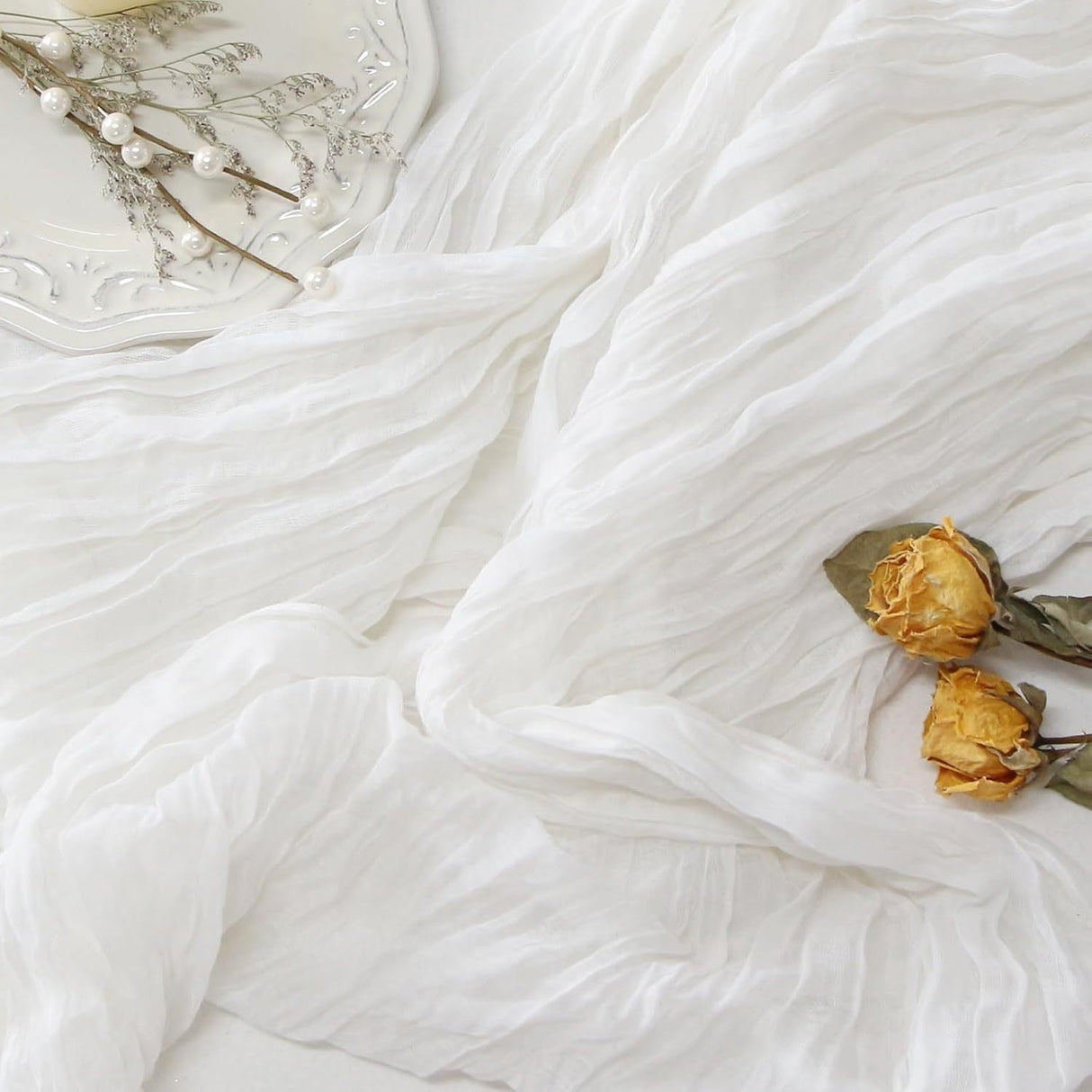 Gauze Cotton And Linen Table Runner 10ft White - YauSpark