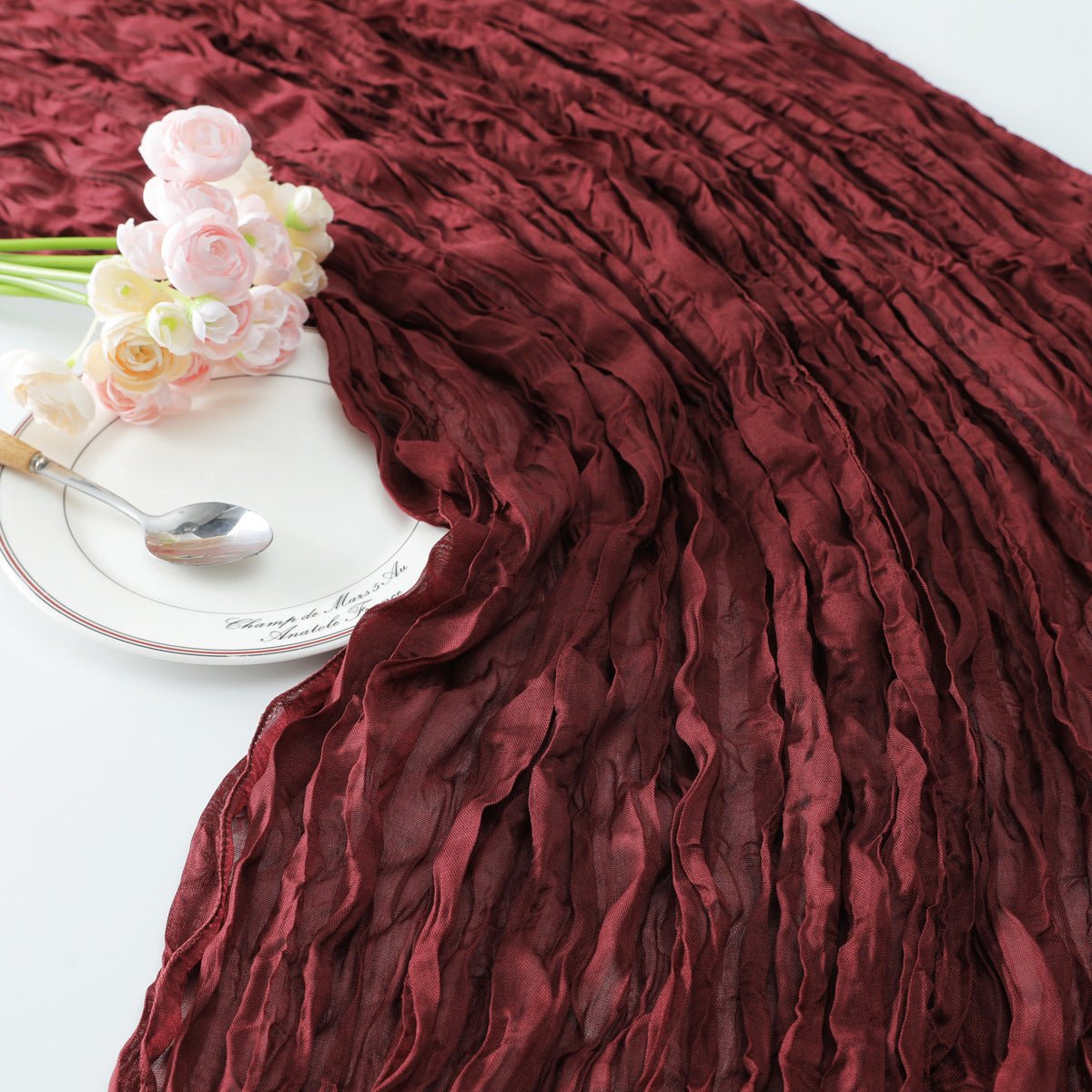 Gauze Cotton And Linen Table Runner 10ft Wine Red - YauSpark