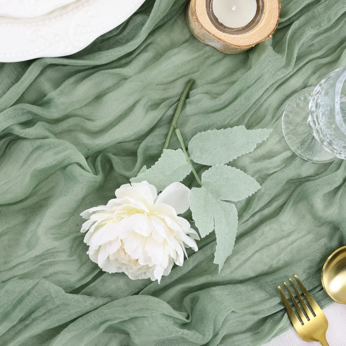 Gauze Cotton And Linen Table Runner 10ft Yellow Green - YauSpark