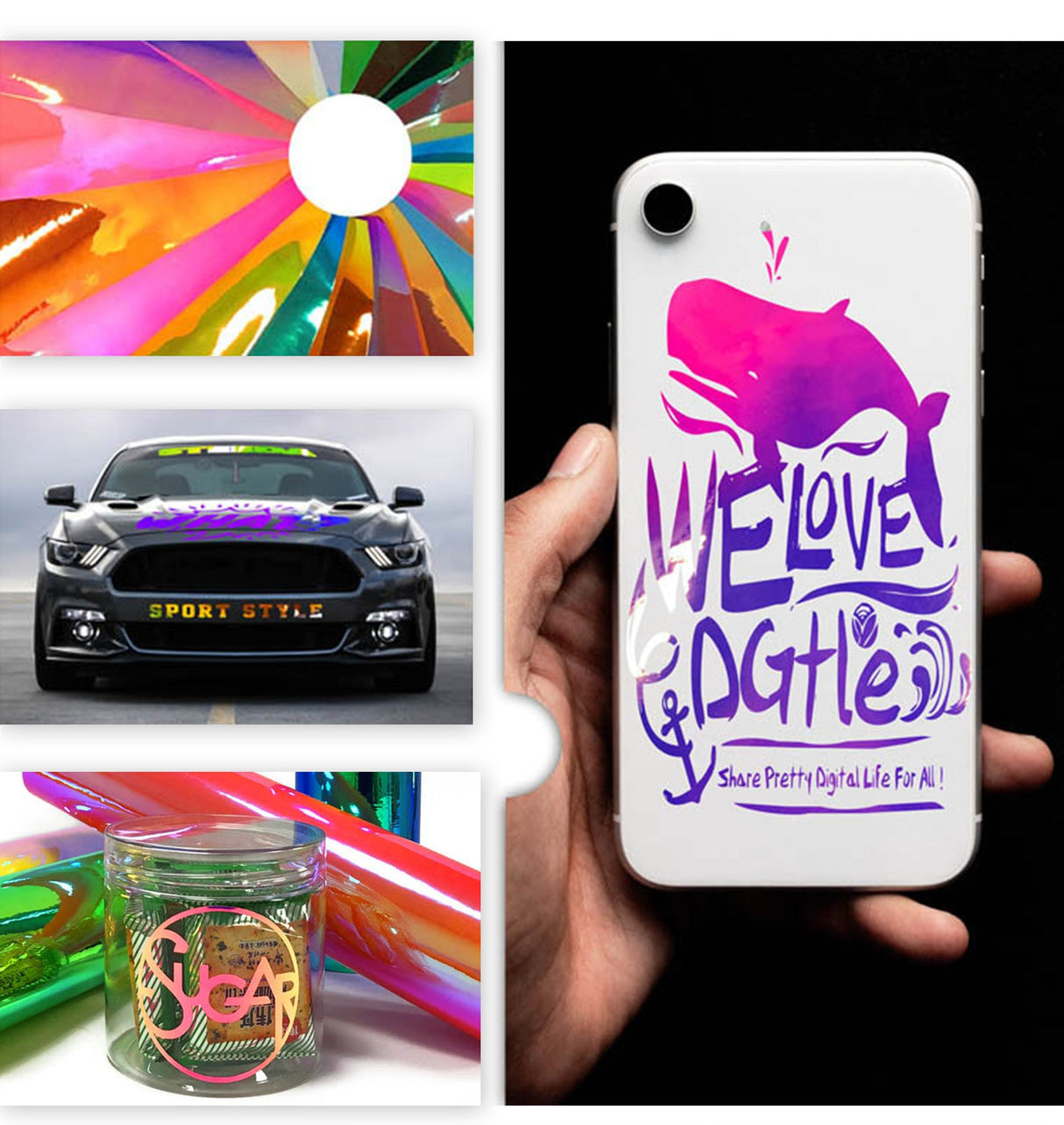 Glossy Adhesive Vinyl Roll 12"x16ft Blue Gradient - YauSpark