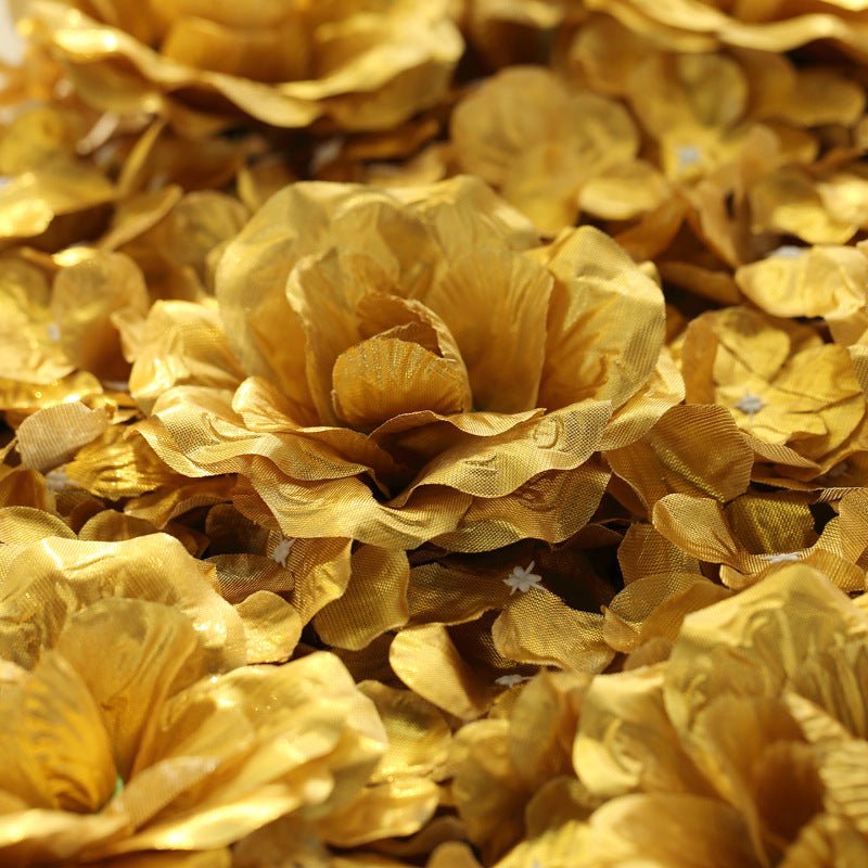 Gold 3D Silk Rose and Hydrangea Flower Wall Mat Backdrop - 4 Artificial Panels - YauSpark