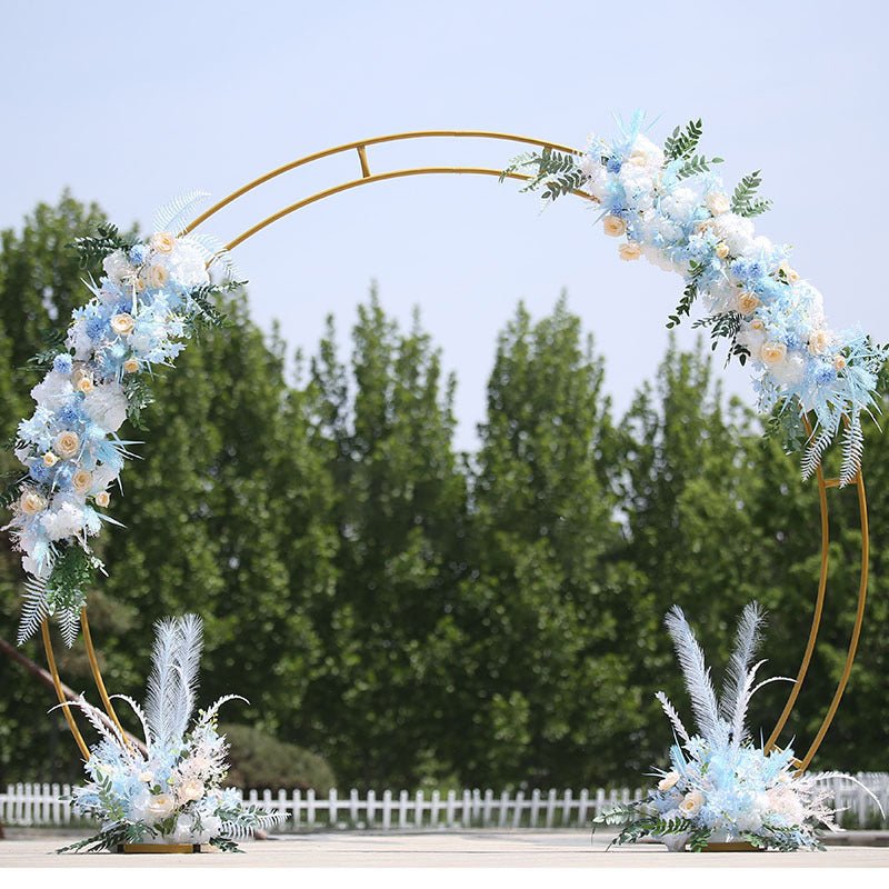 Gold Metal Double Hoop Wedding Arch Photo Backdrop Stand, Round Wedding Arbor Floral Balloon Frame 7.2ft - YauSpark