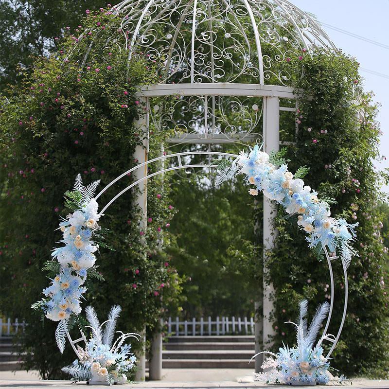 Gold Metal Double Hoop Wedding Arch Photo Backdrop Stand, Round Wedding Arbor Floral Balloon Frame 7.2ft - YauSpark