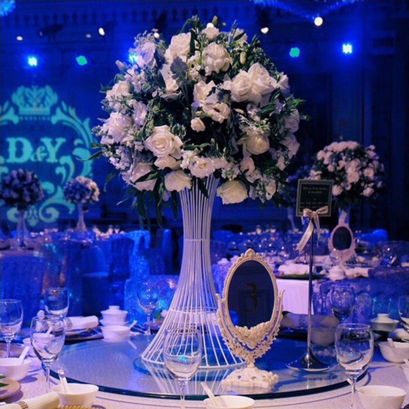 Gold Metal Flower Centerpiece Stand 24" Hourglass Trumpet Shape Open Frame Design - YauSpark