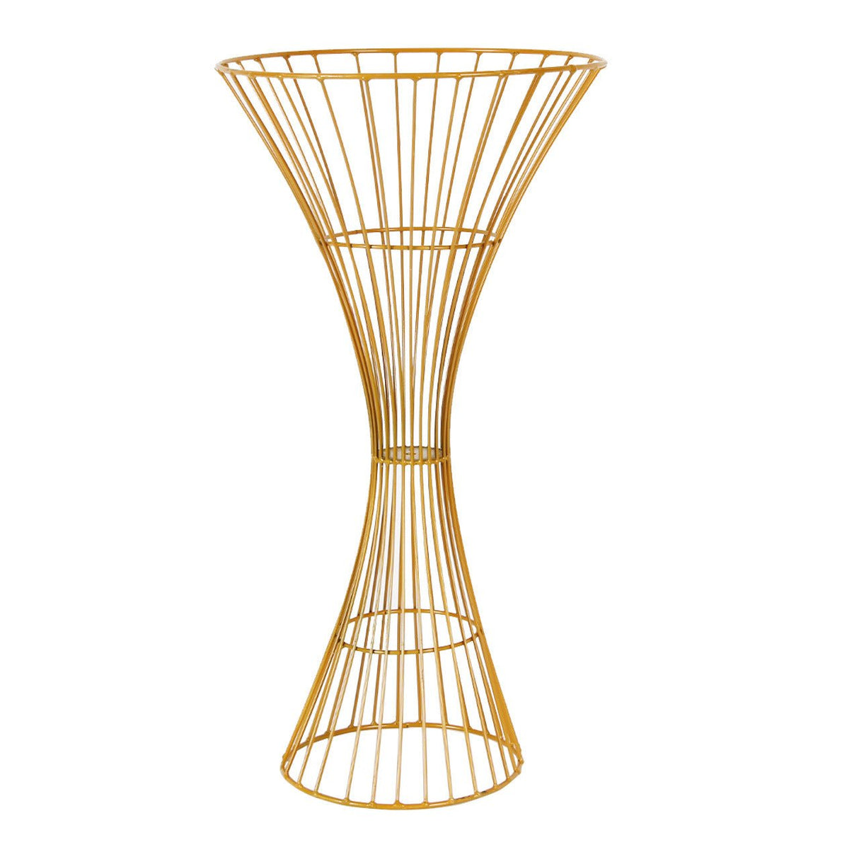 Gold Metal Flower Centerpiece Stand 24" Hourglass Trumpet Shape Open Frame Design - YauSpark