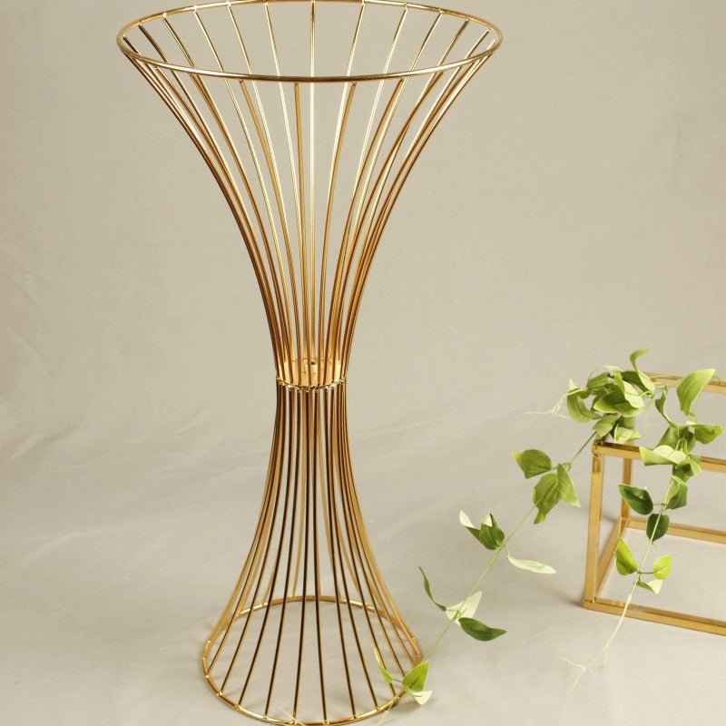 Gold Metal Flower Centerpiece Stand 24" Hourglass Trumpet Shape Open Frame Design - YauSpark