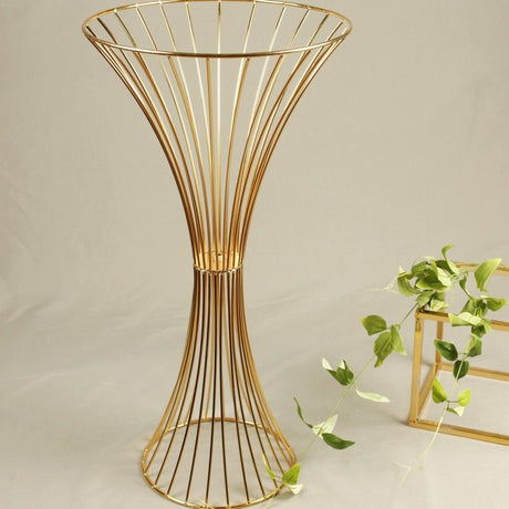 Gold Metal Flower Centerpiece Stand 24" Hourglass Trumpet Shape Open Frame Design - YauSpark