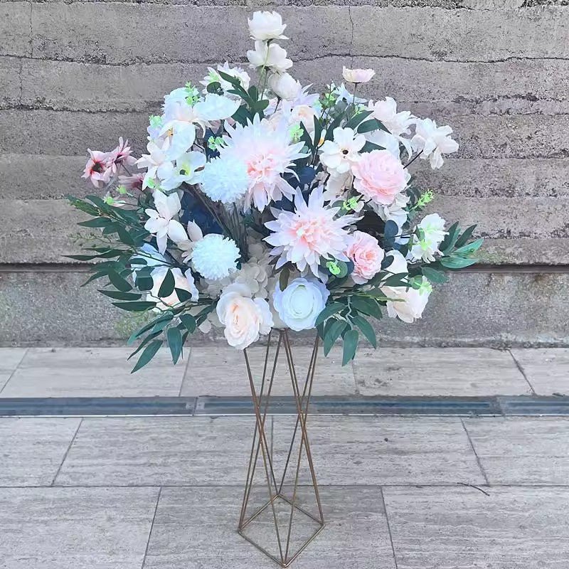 Gold Metal Flower Centerpiece Stand 24" Hourglass Trumpet Shape Open Frame Design - YauSpark