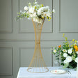 Gold Metal Flower Centerpiece Stand 24" Hourglass Trumpet Shape Open Frame Design - YauSpark