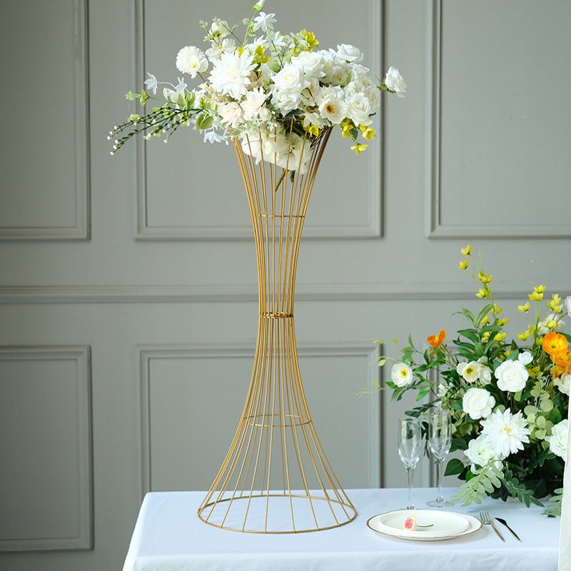 Gold Metal Flower Centerpiece Stand 24" Hourglass Trumpet Shape Open Frame Design - YauSpark