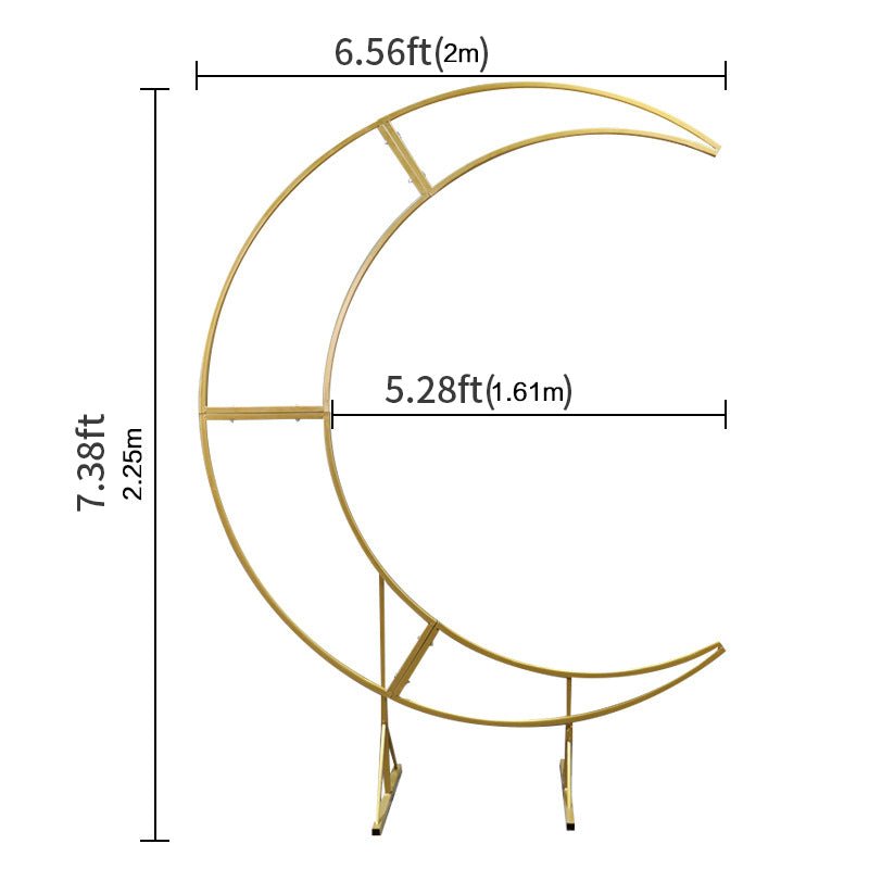 Gold Metal Half Crescent Moon Wedding Arch Flower Stand 7.38ft - YauSpark