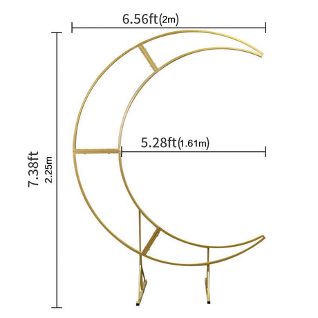 Gold Metal Half Crescent Moon Wedding Arch Flower Stand 7.38ft - YauSpark