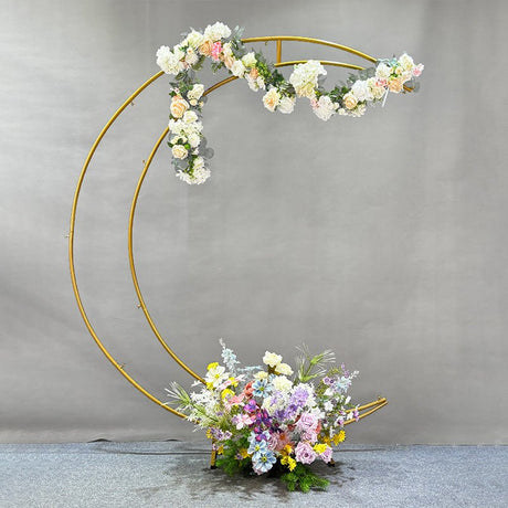 Gold Metal Half Crescent Moon Wedding Arch Flower Stand 7.38ft - YauSpark