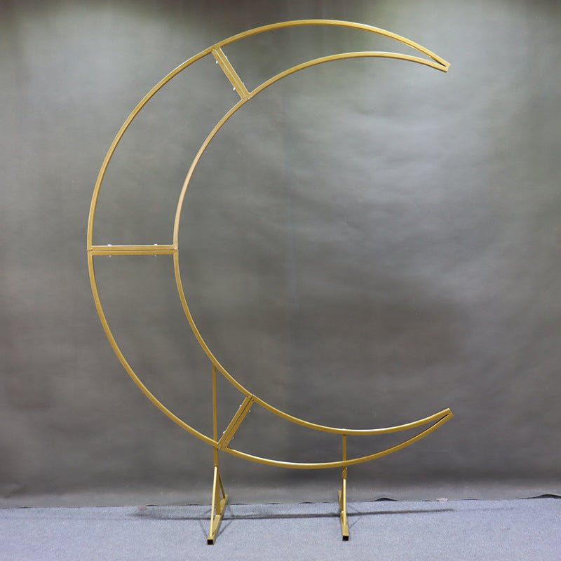 Gold Metal Half Crescent Moon Wedding Arch Flower Stand 7.38ft - YauSpark