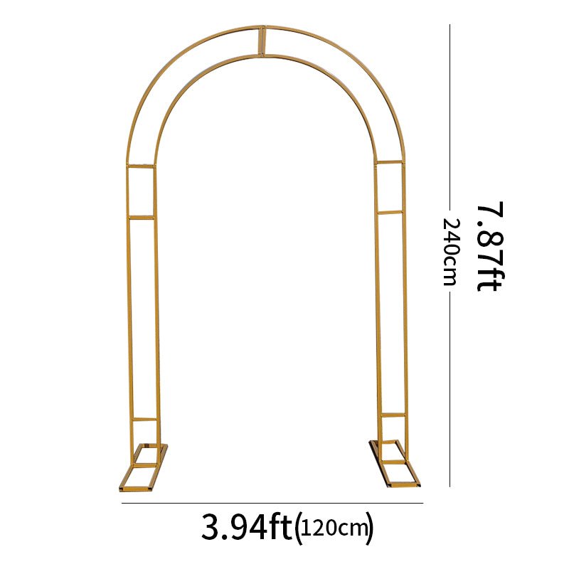 Gold Metal Round Top Double Arch Wedding Backdrop Stand, Flower Balloon Frame Ceremony Arbor 7.87ft Tall - YauSpark