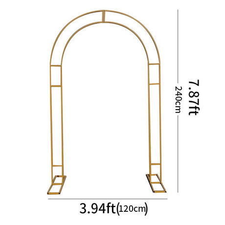 Gold Metal Round Top Double Arch Wedding Backdrop Stand, Flower Balloon Frame Ceremony Arbor 7.87ft Tall - YauSpark