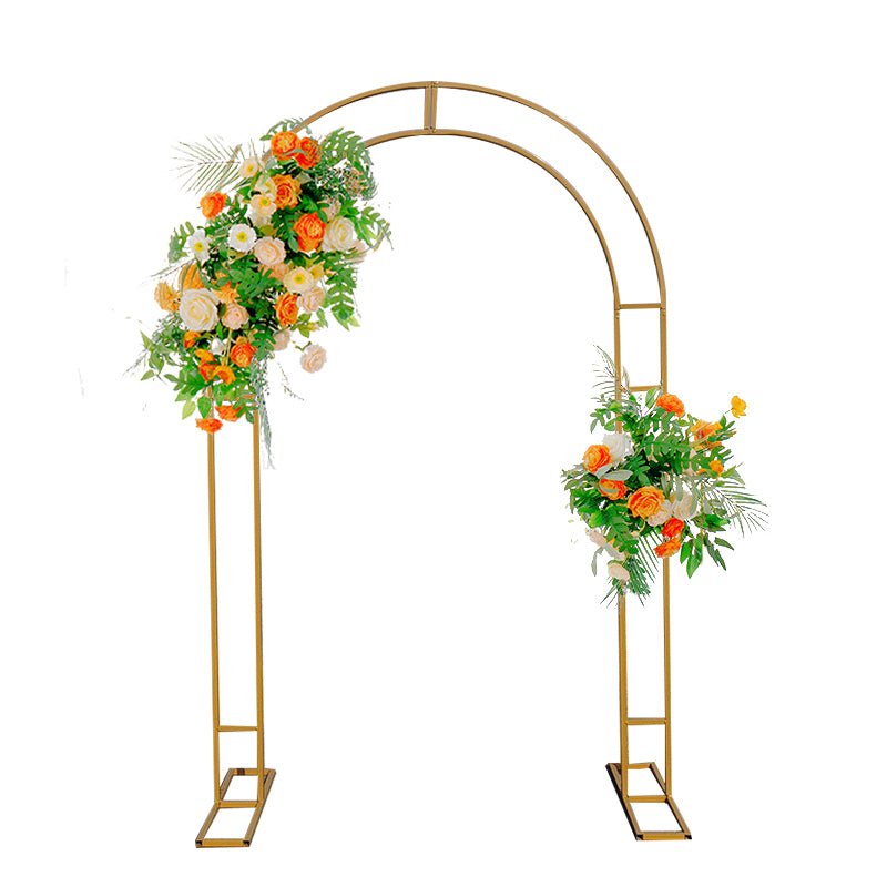 Gold Metal Round Top Double Arch Wedding Backdrop Stand, Flower Balloon Frame Ceremony Arbor 7.87ft Tall - YauSpark