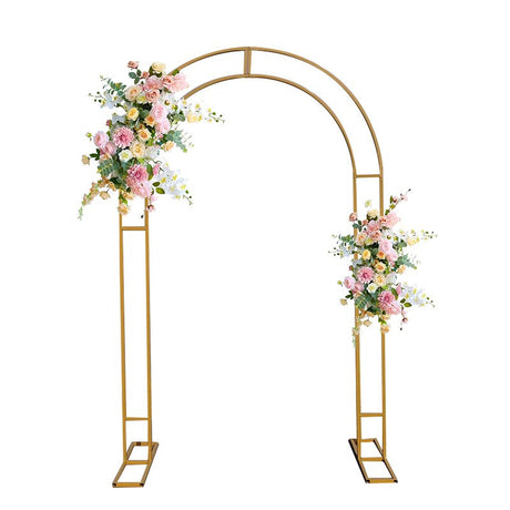 Gold Metal Round Top Double Arch Wedding Backdrop Stand, Flower Balloon Frame Ceremony Arbor 7.87ft Tall - YauSpark