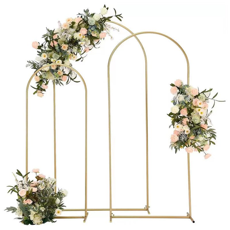 Gold Metal Wedding Arch Chiara Backdrop Stand Floral Display Frame With Round Top 5ft - YauSpark