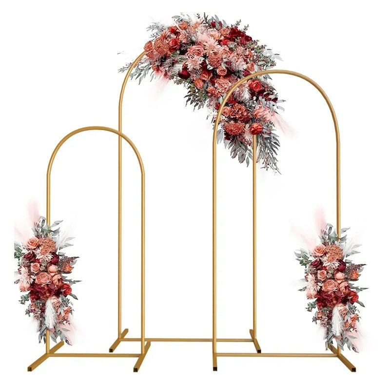 Gold Metal Wedding Arch Chiara Backdrop Stand Floral Display Frame With Round Top 6ft - YauSpark