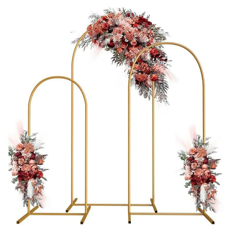 Gold Metal Wedding Arch Chiara Backdrop Stand Floral Display Frame With Round Top 6ft - YauSpark