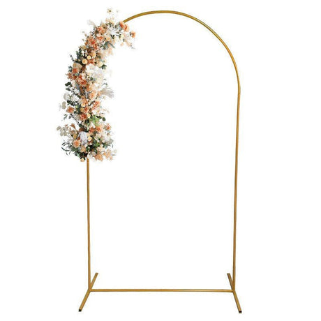 Gold Metal Wedding Arch Chiara Backdrop Stand Floral Display Frame With Round Top 7.2ft - YauSpark