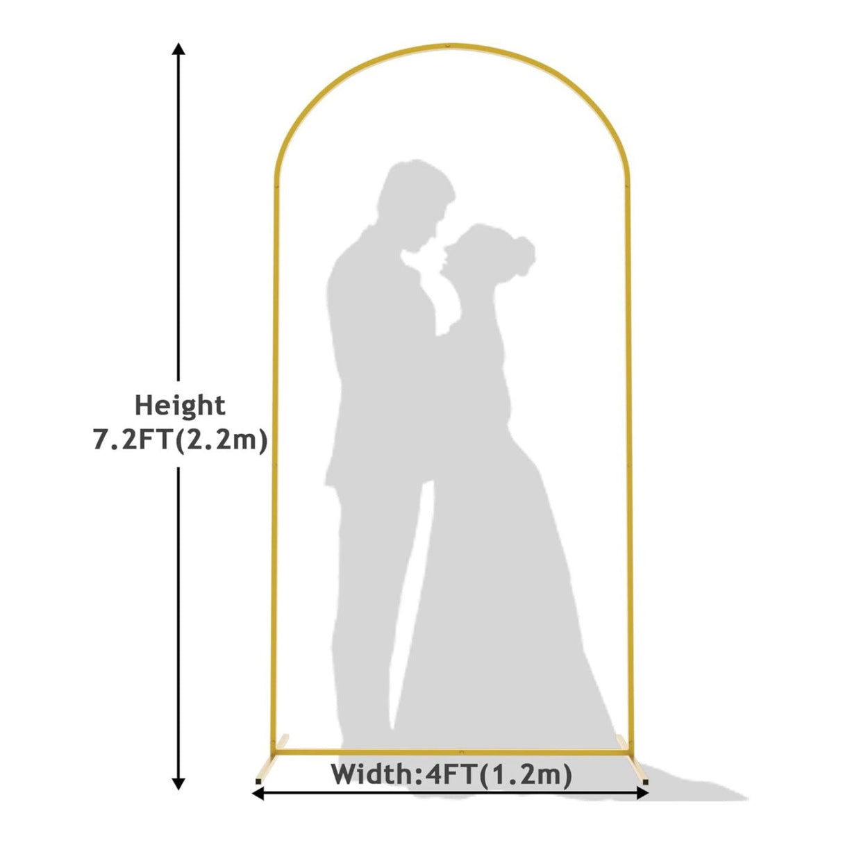 Gold Metal Wedding Arch Chiara Backdrop Stand Floral Display Frame With Round Top 7.2ft - YauSpark