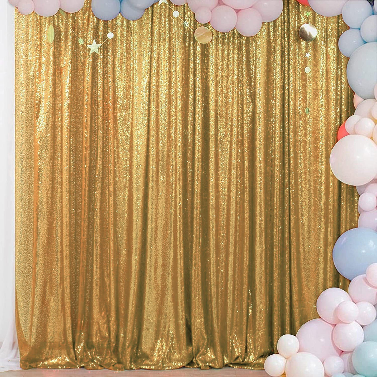 Gold Sequin Backdrop Drape Curtains with Rod Pockets - 8ftx8ft - YauSpark