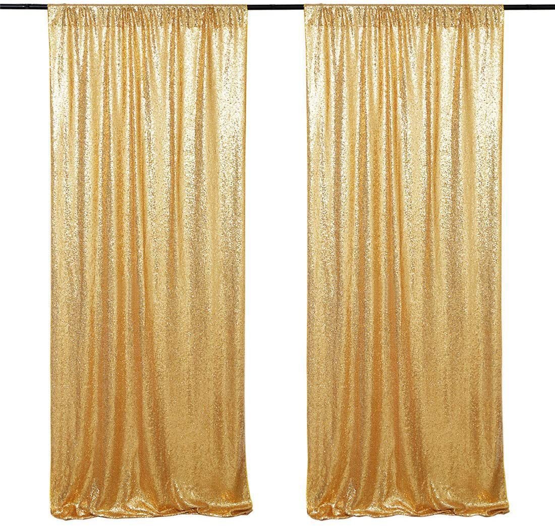 Gold Sequin Backdrop Drape Curtains with Rod Pockets - 8ftx8ft - YauSpark