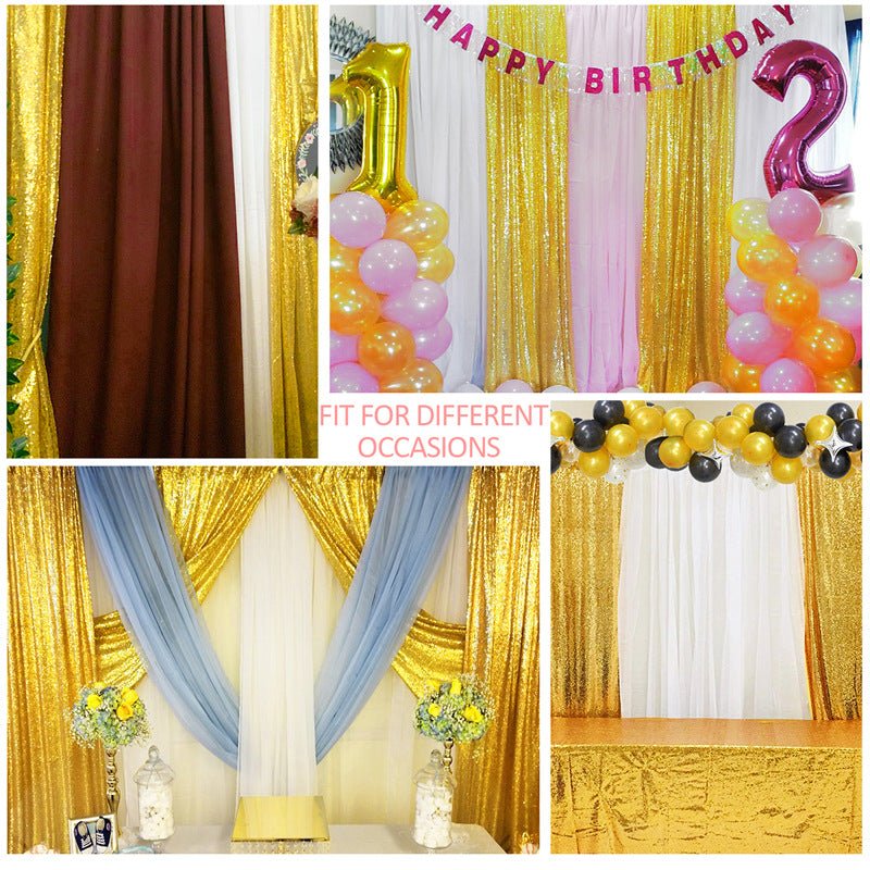 Gold Sequin Backdrop Drape Curtains with Rod Pockets - 8ftx8ft - YauSpark