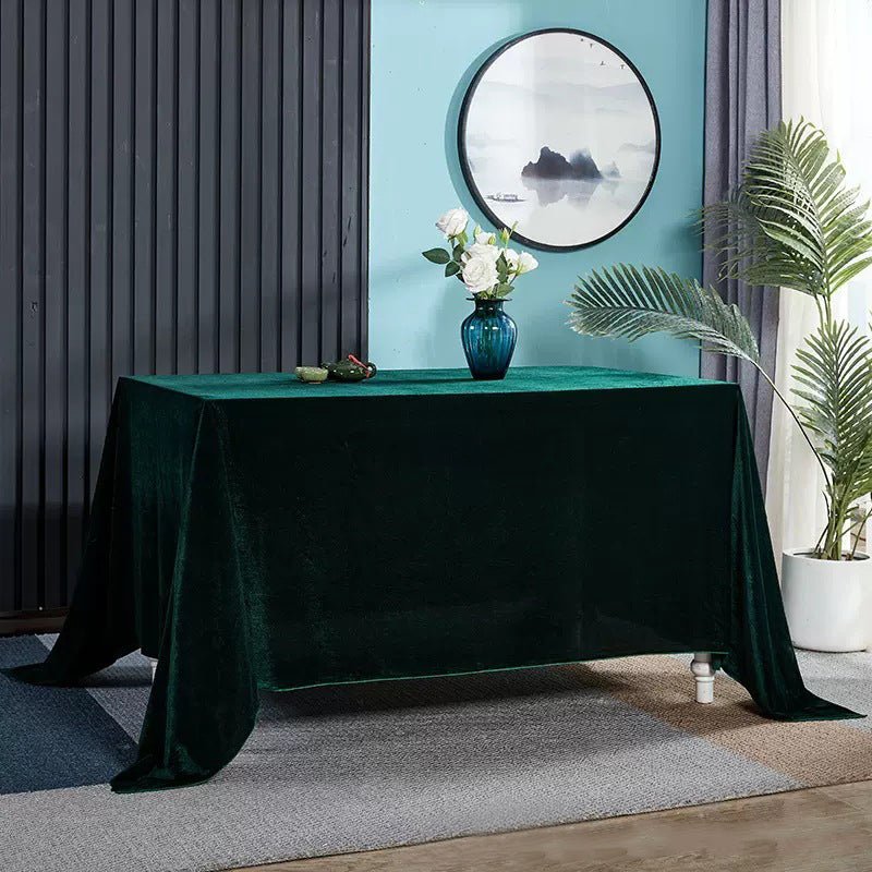 Gold Velvet Rectangular Tablecloth 60"x126" Dark Green - YauSpark