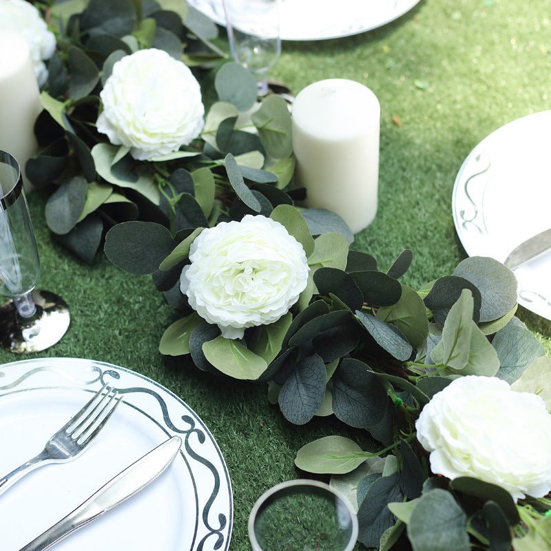 Green Artificial Eucalyptus Leaf, Ranunculus Flower Garland Vine 40" - YauSpark