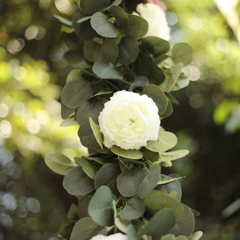 Green Artificial Eucalyptus Leaf, Ranunculus Flower Garland Vine 40" - YauSpark