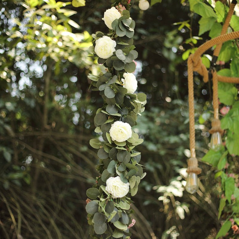 Green Artificial Eucalyptus Leaf, Ranunculus Flower Garland Vine 40" - YauSpark