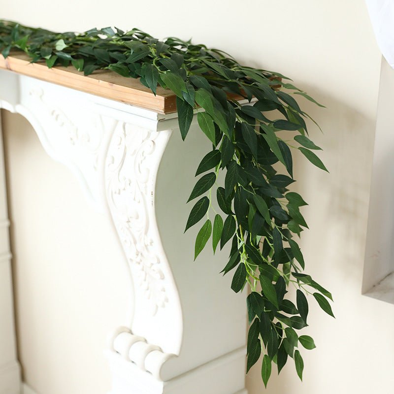 Green Real Touch Artificial Willow Leaf Garland, Flexible Vine 5ft - YauSpark