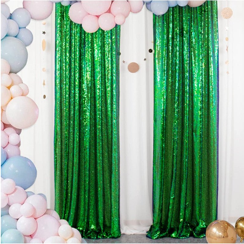 Green Sequin Backdrop Drape Curtains with Rod Pockets - 8ftx8ft - YauSpark