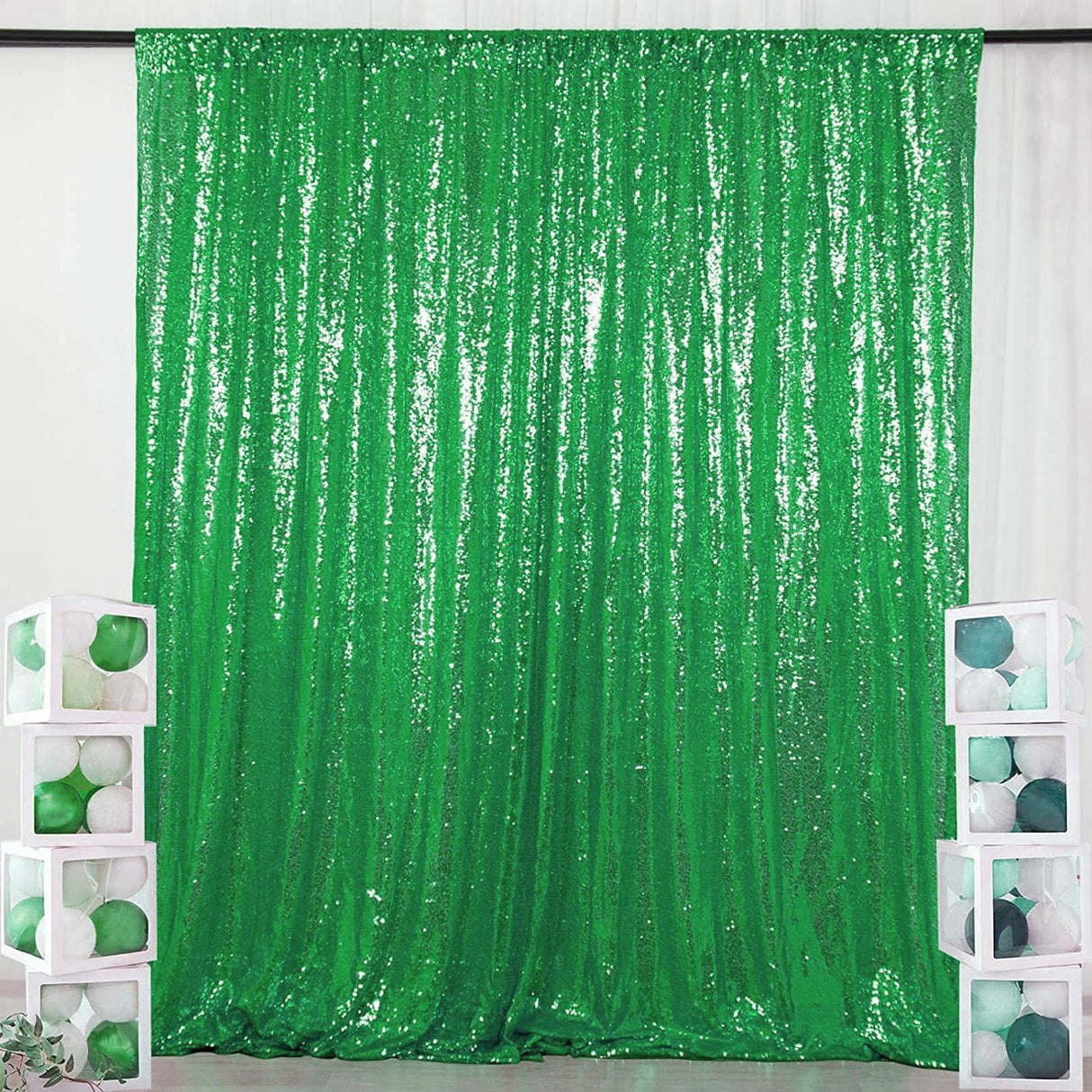 Green Sequin Backdrop Drape Curtains with Rod Pockets - 8ftx8ft - YauSpark