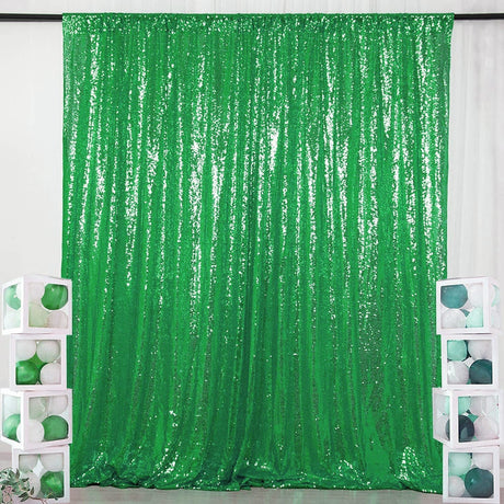 Green Sequin Backdrop Drape Curtains with Rod Pockets - 8ftx8ft - YauSpark