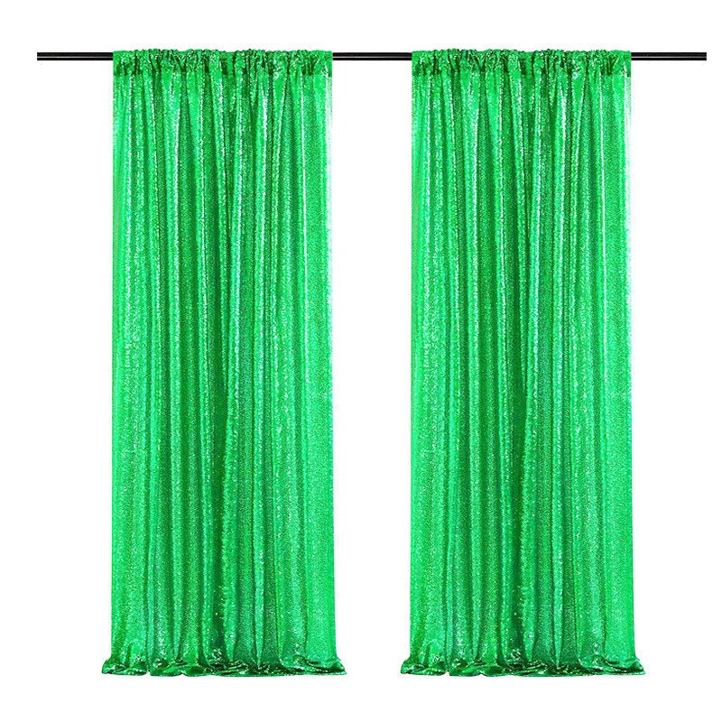 Green Sequin Backdrop Drape Curtains with Rod Pockets - 8ftx8ft - YauSpark