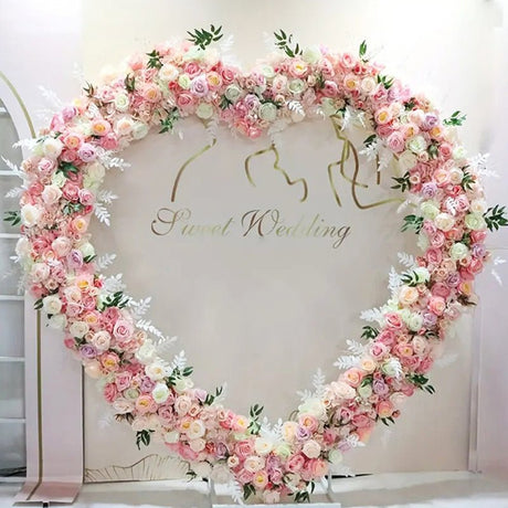 Heavy Duty Gold Metal Heart Shape Wedding Arch Photo Backdrop Stand 6.56ft - YauSpark