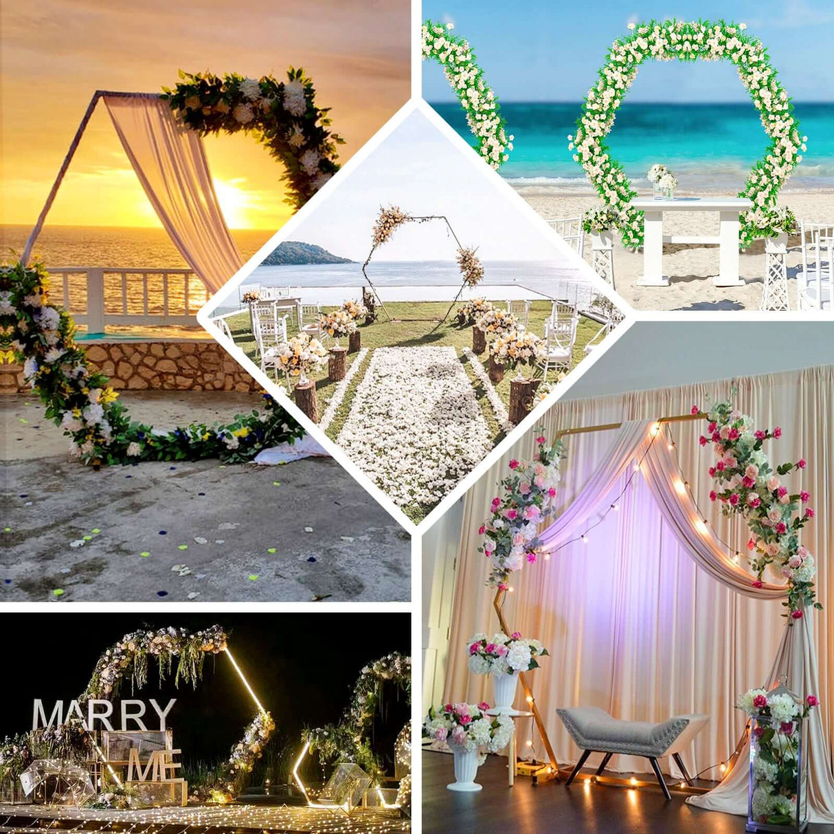 Heavy Duty Gold Metal Hexagonal Wedding Arch Photo Backdrop Stand 7.87ft - YauSpark