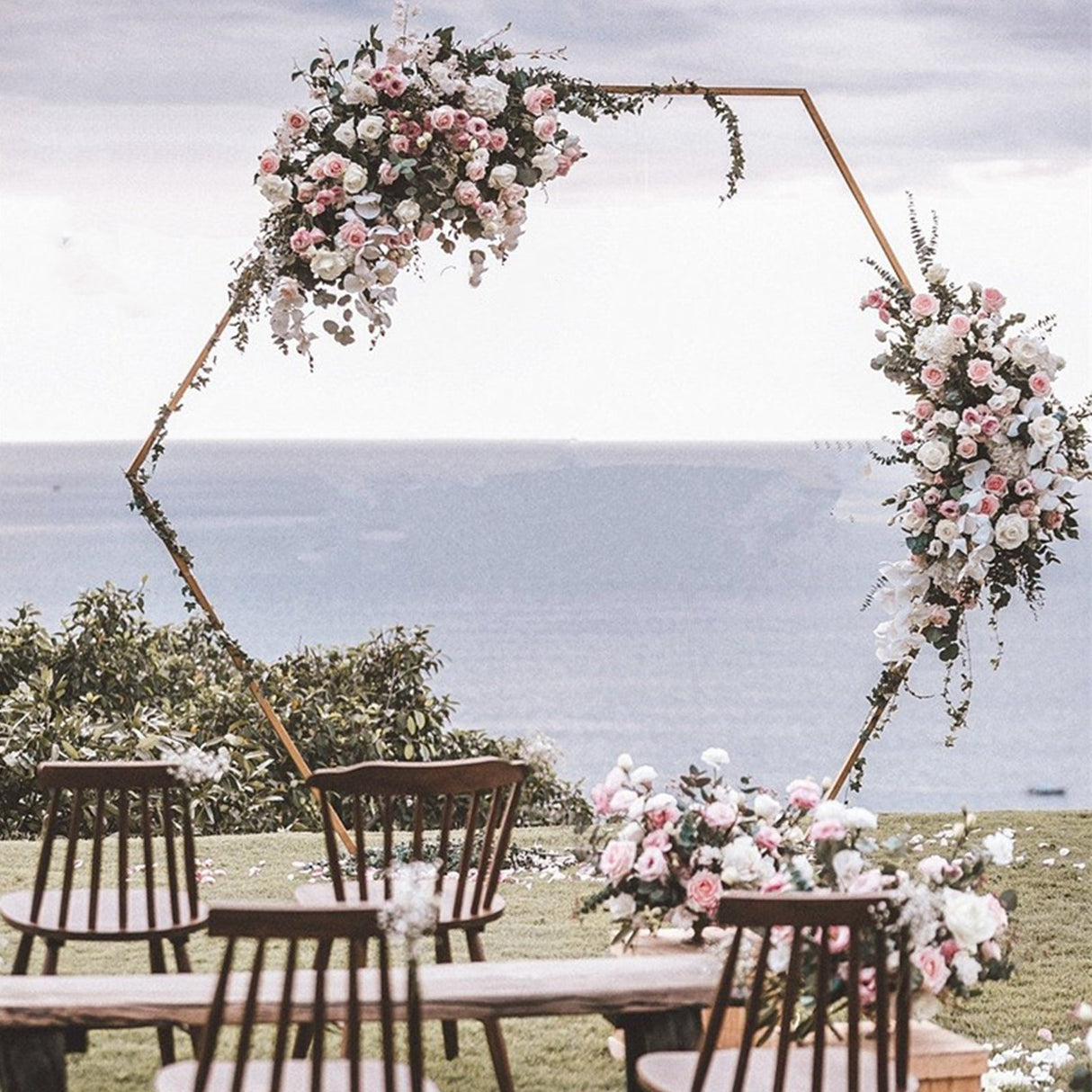 Heavy Duty Gold Metal Hexagonal Wedding Arch Photo Backdrop Stand 7.87ft - YauSpark