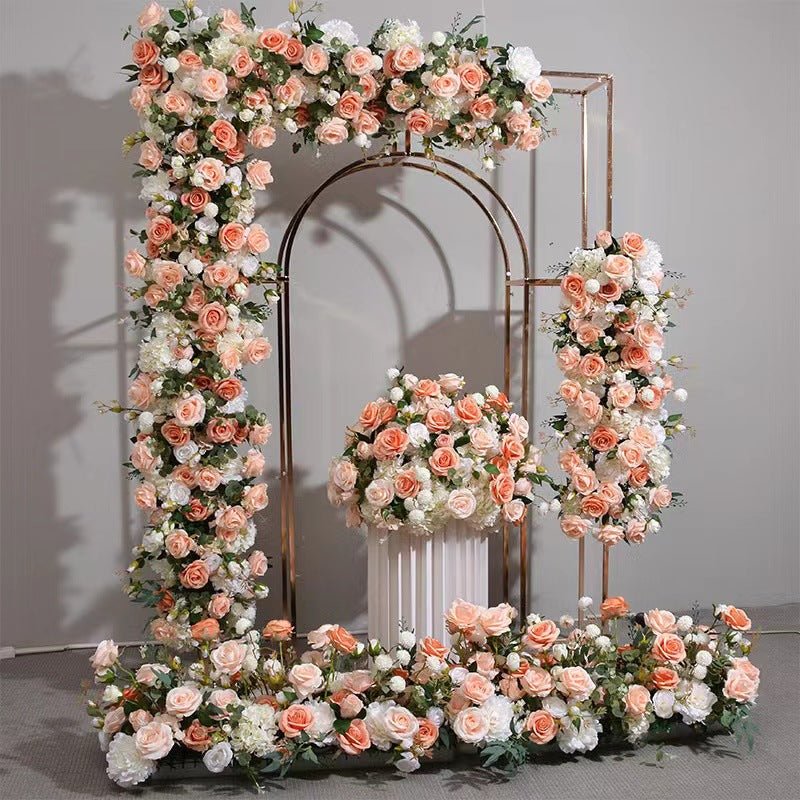 Heavy Duty Gold Metal Rectangular Wedding Arch in Arc de Triomphe Style, 3D Floral Balloon Frame Backdrop Stand - 8.5ft - YauSpark