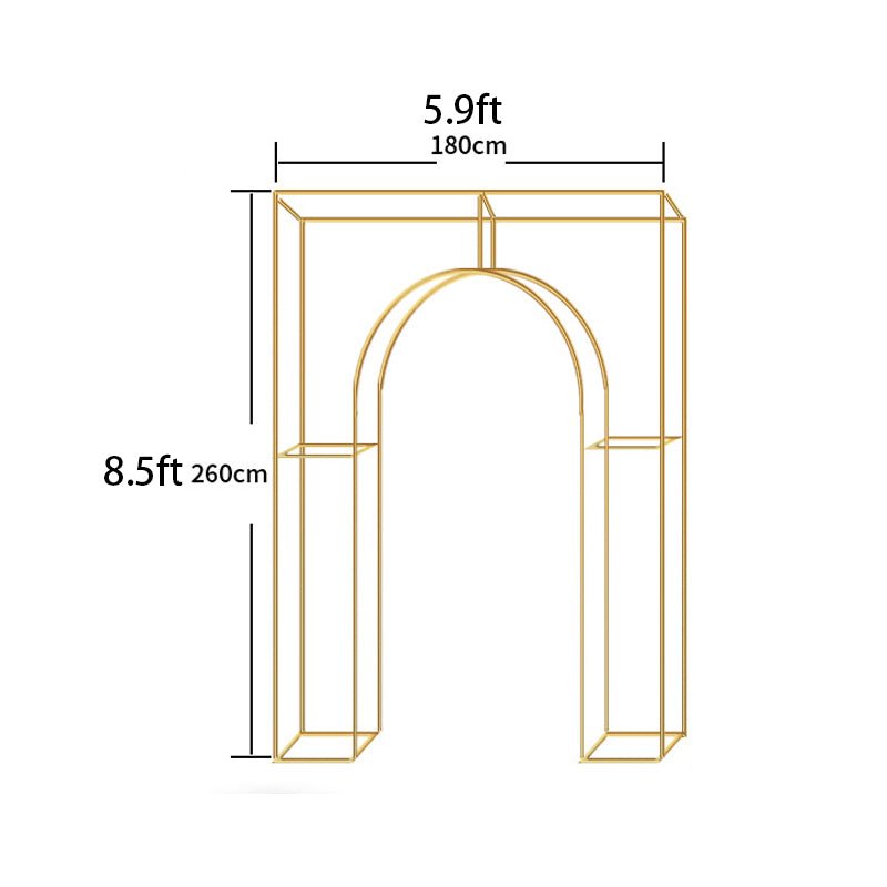 Heavy Duty Gold Metal Rectangular Wedding Arch in Arc de Triomphe Style, 3D Floral Balloon Frame Backdrop Stand - 8.5ft - YauSpark