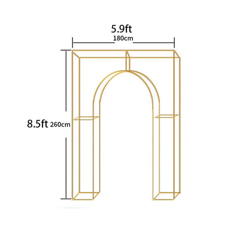 Heavy Duty Gold Metal Rectangular Wedding Arch in Arc de Triomphe Style, 3D Floral Balloon Frame Backdrop Stand - 8.5ft - YauSpark