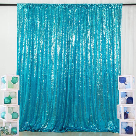 Lake Blue Sequin Backdrop Drape Curtains with Rod Pockets - 8ftx8ft - YauSpark