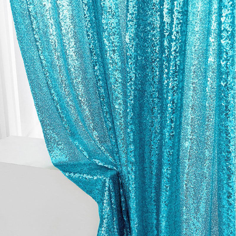 Lake Blue Sequin Backdrop Drape Curtains with Rod Pockets - 8ftx8ft - YauSpark